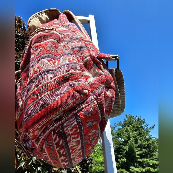 AEROPOSTALE Tribal Design Drawstring Backpack w/Distressed Leather Trim - Picture 5 of 7